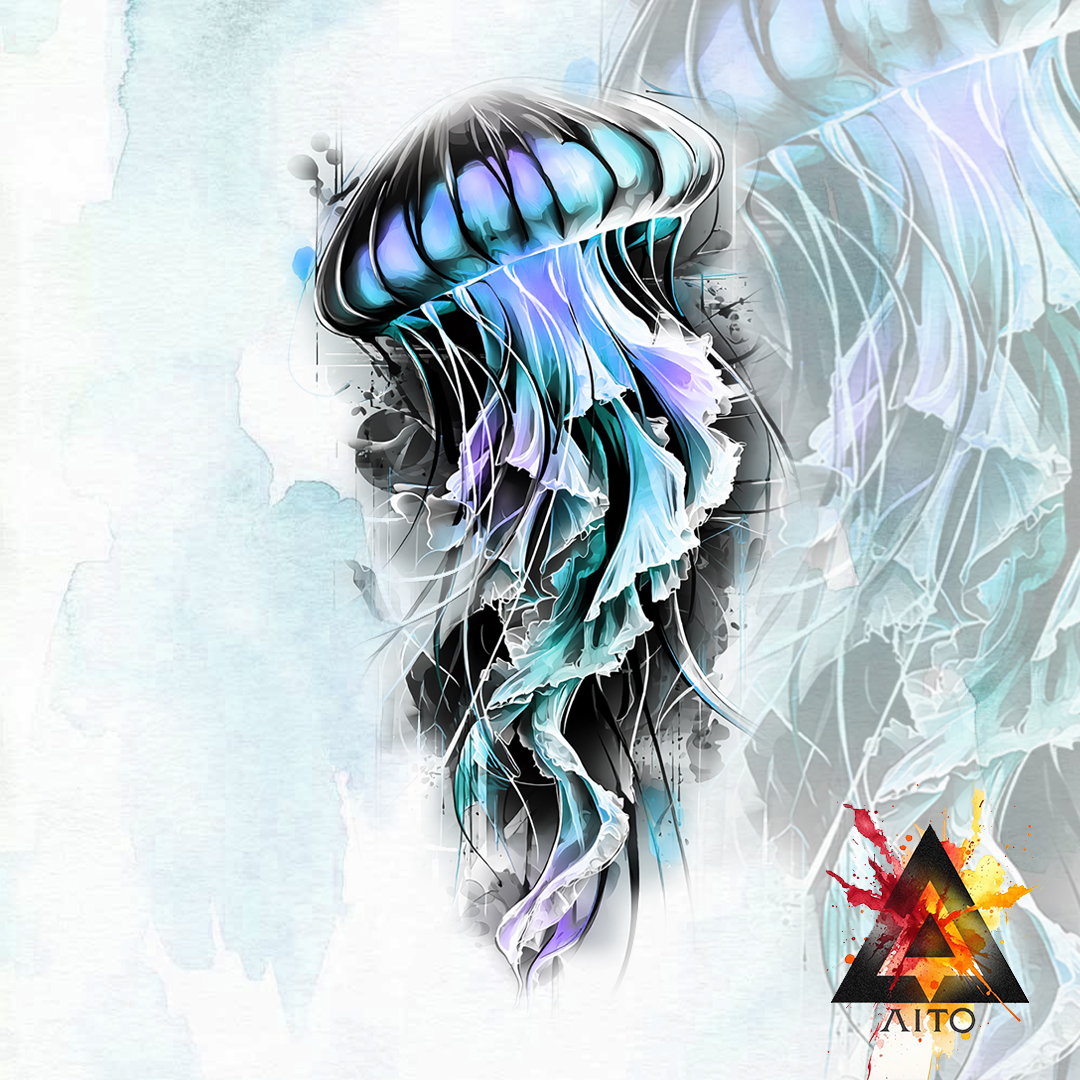 Méduse Réaliste & Aquarelle