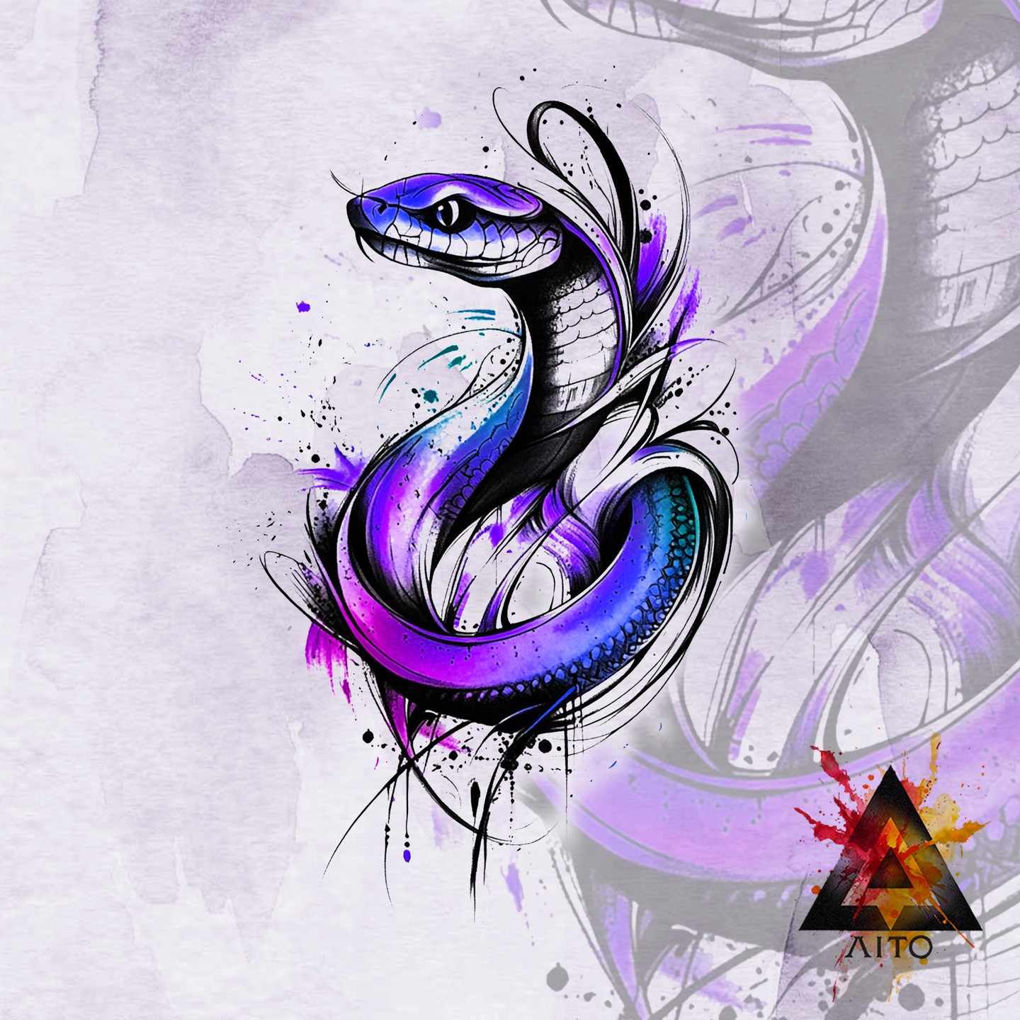 Serpent élégant aquarelle